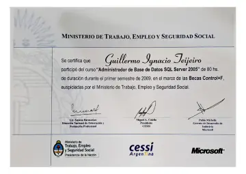Certificate: Administrador de Base de Datos SQL Server 2005