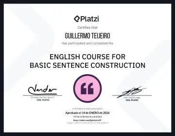 Certificate: Construcción de Oraciones en Inglés