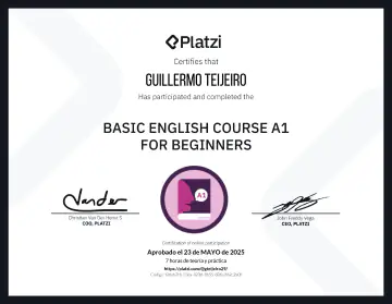 Certificate: Inglés Básico A1 para Principiantes