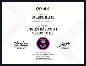 Certificate: Inglés Básico A1: Verbo To Be