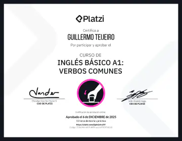 Certificate: Inglés Básico A1: Verbos Comunes