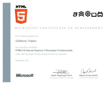 Certificate: HTML5 & Internet Explorer 9 Developer Fundamentals